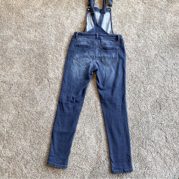 Wax Jean ankle length skinny leg stretch distressed denim overalls. Size S - Picture 5 of 12